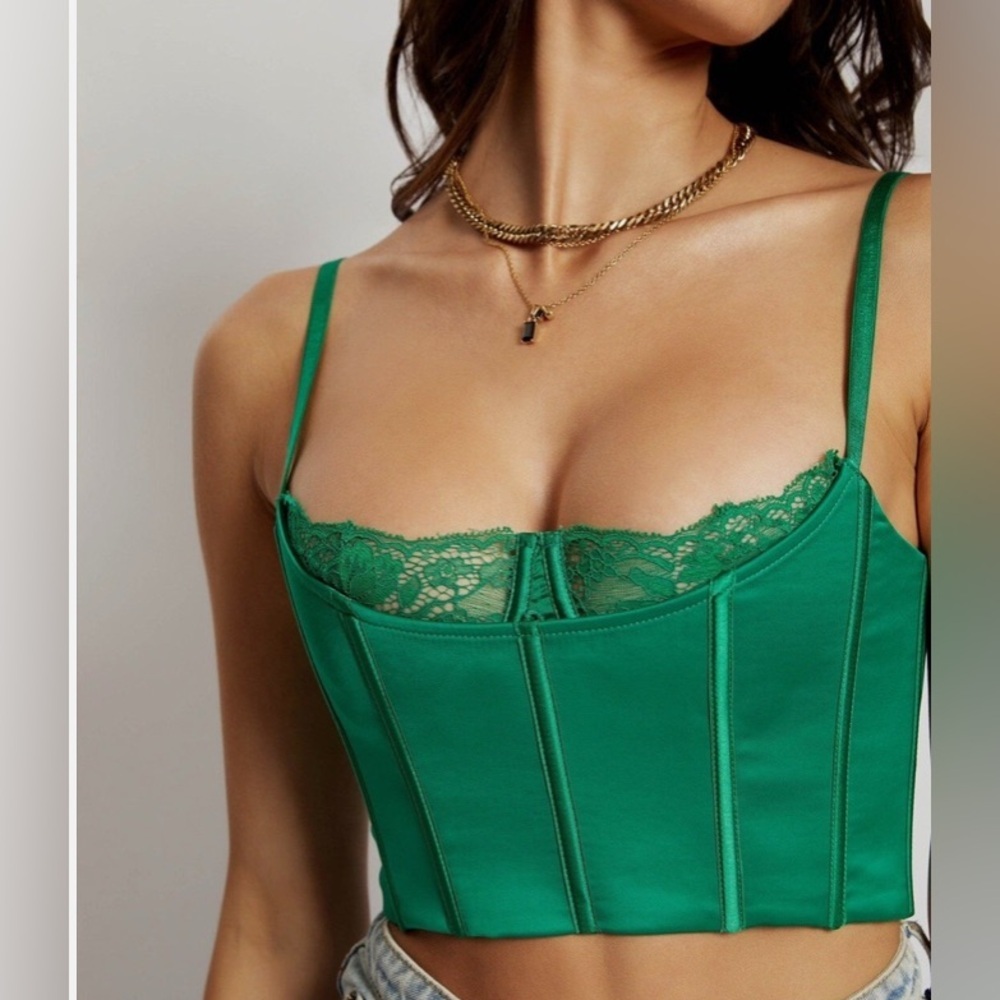 NWT Meshki Sz XS Lake Lace Cami Green Bustier Sexy Crop Top